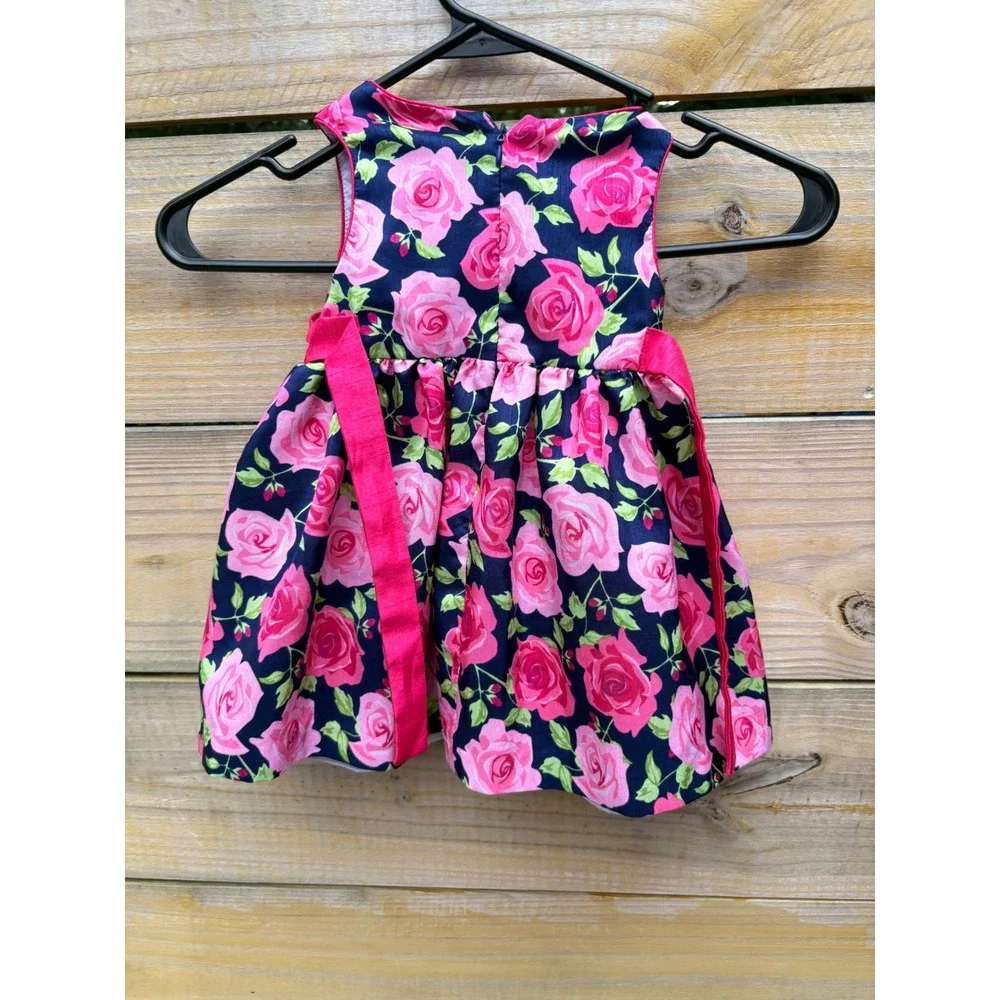 American Princess Baby Girls Navy Pink Floral Rose Dress Satin Sash 18M 44513